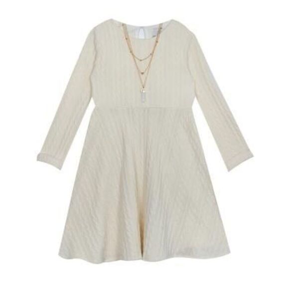 Rare Editions Big Girls Knit Fit and Flare Dress with Necklace, 2-Piece Set - Iv - Picture 1 of 3
